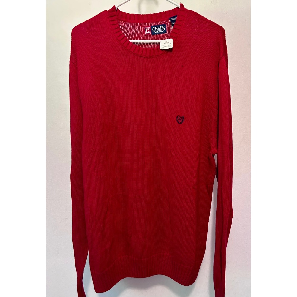 Chaps Mens XXL Red Cotton Crewneck Sweater Long Sleeve Knit Pullover Logo NWT